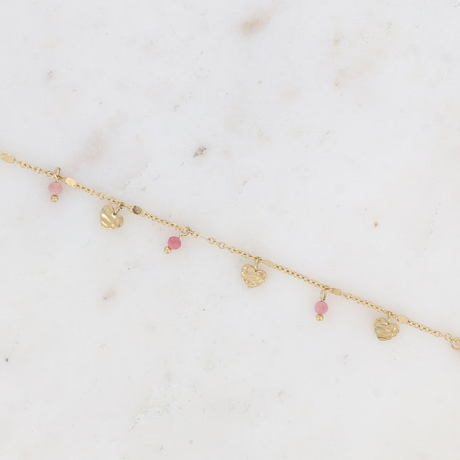 Bracelet - pampilles coeurs et pierres naturelles