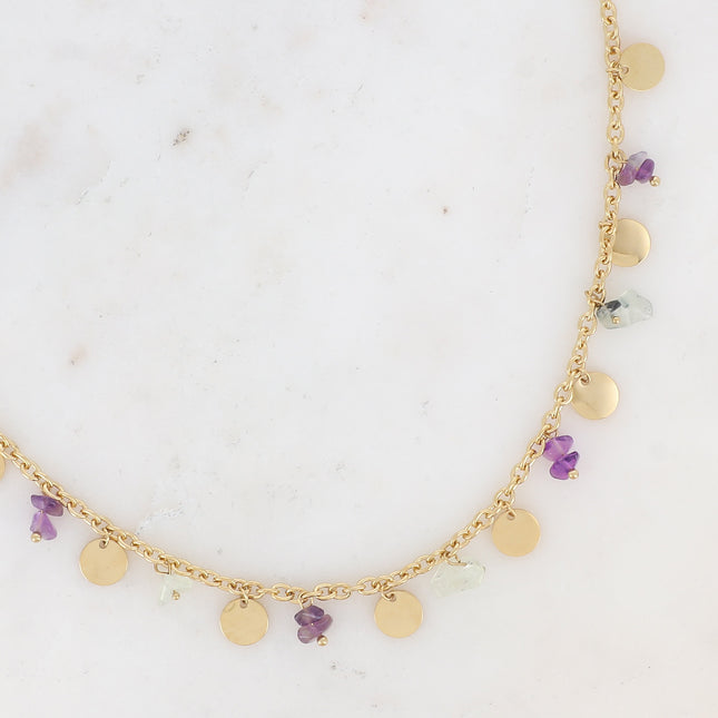 Collier Albia - pampilles rondes et pierres naturelles