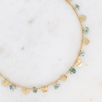 Collier - pampilles coeurs et pierres naturelles