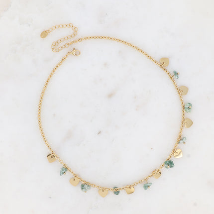 Collier - pampilles coeurs et pierres naturelles