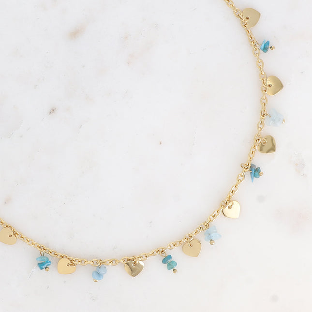 Necklace - heart-shaped tassels and natural stones