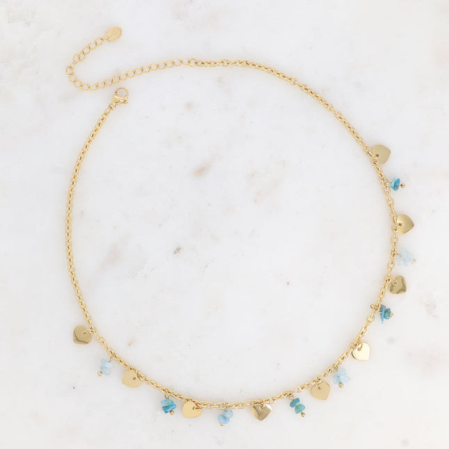 Necklace - heart-shaped tassels and natural stones