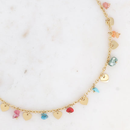Collier - pampilles coeurs et pierres naturelles