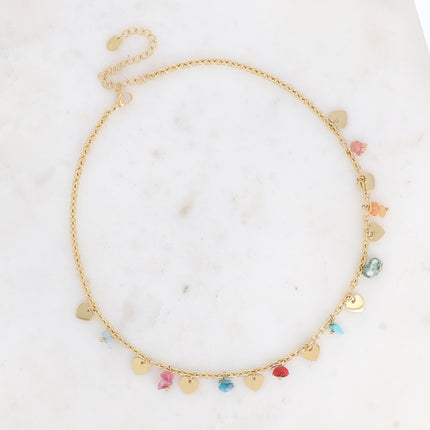 Collier - pampilles coeurs et pierres naturelles