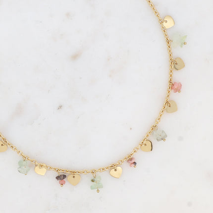 Collier - pampilles coeurs et pierres naturelles