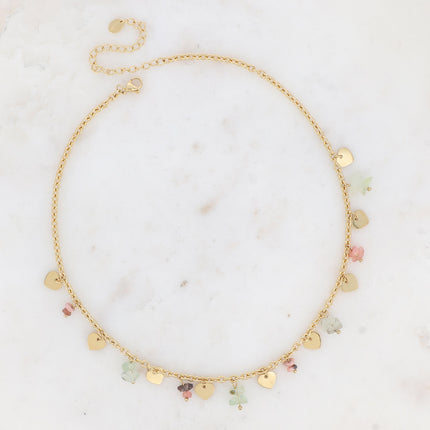 Collier - pampilles coeurs et pierres naturelles
