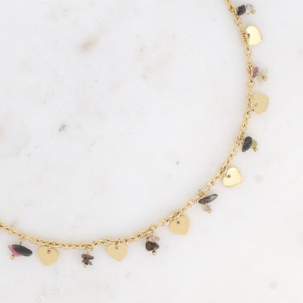 Collier - pampilles coeurs et pierres naturelles