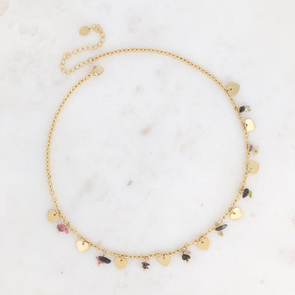 Collier - pampilles coeurs et pierres naturelles