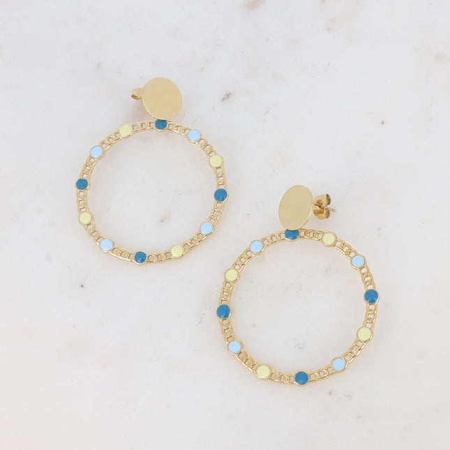 Stud earrings - mesh circle and enamel circles