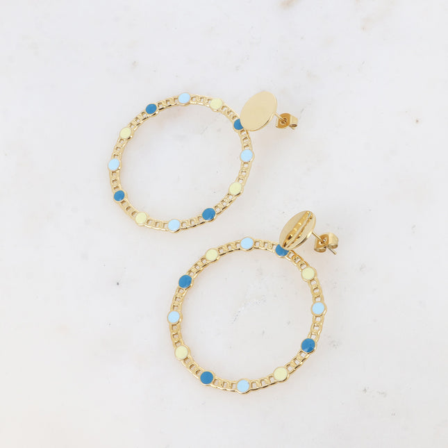 Stud earrings - mesh circle and enamel circles