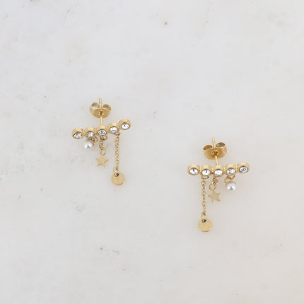 Boucles puces Josie - perle d'acétate, étoile, chaîne et oxydes de zirconium