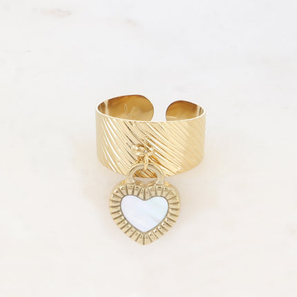 Bague - pampille coeur double face en émail