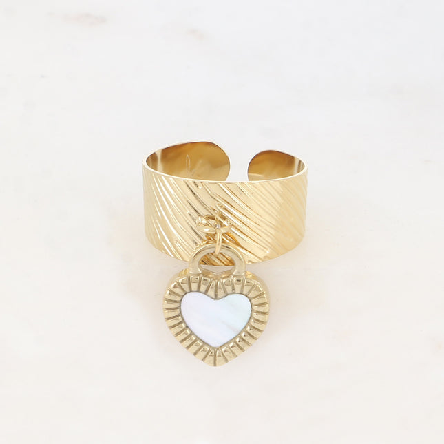 Bague - pampille coeur double face en émail