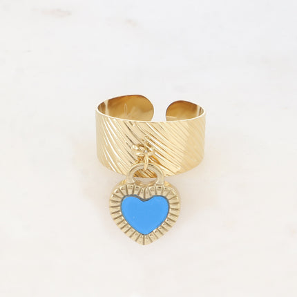 Bague - pampille coeur double face en émail