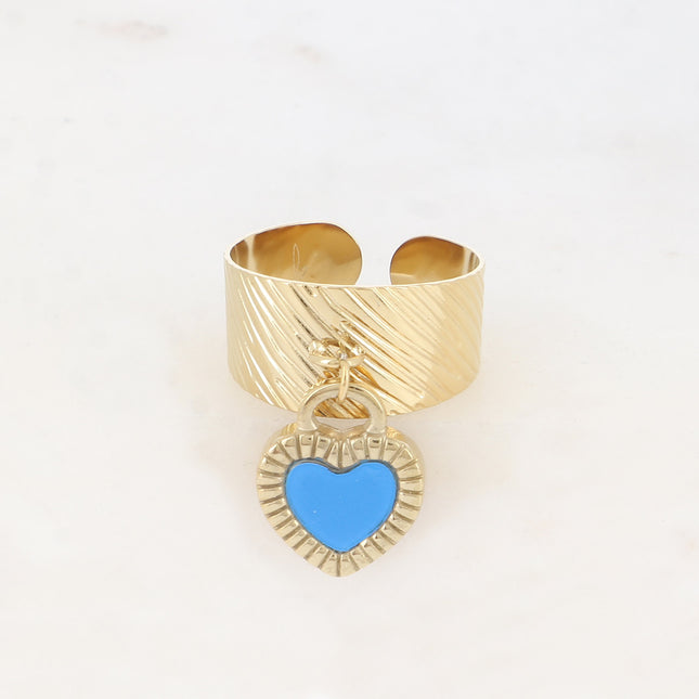 Bague - pampille coeur double face en émail