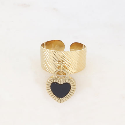 Bague - pampille coeur double face en émail