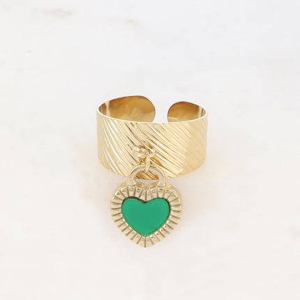 Bague - pampille coeur double face en émail