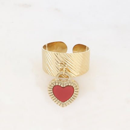 Bague - pampille coeur double face en émail