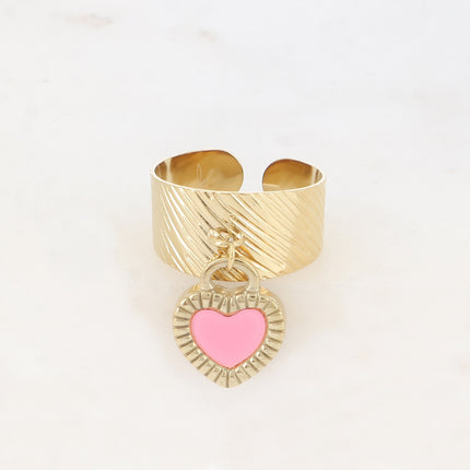 Bague - pampille coeur double face en émail