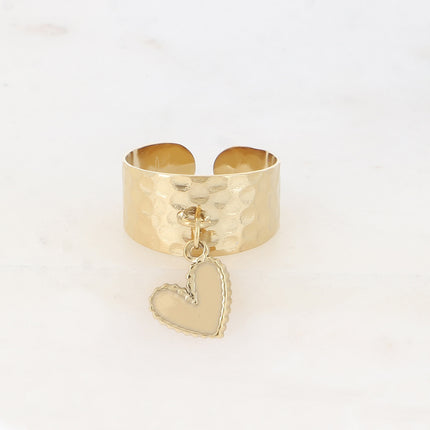 Bague - pampille coeur en émail