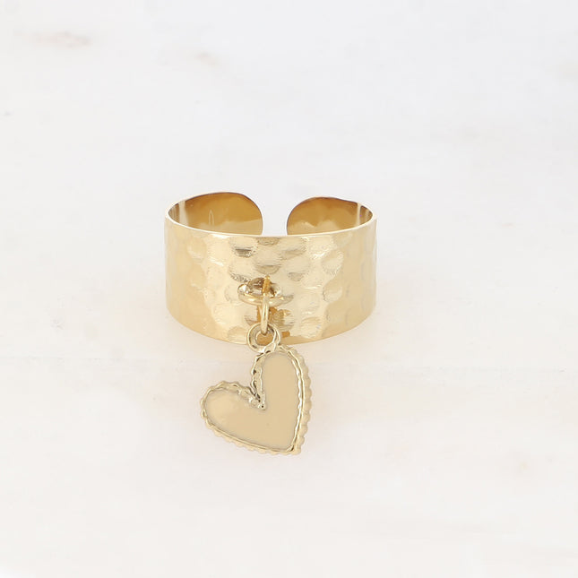 Bague - pampille coeur en émail