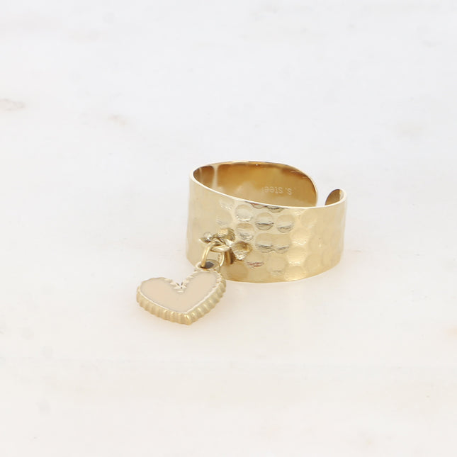 Bague - pampille coeur en émail