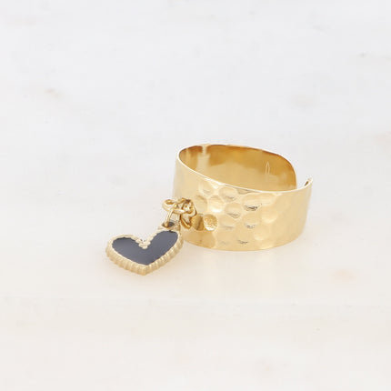 Bague - pampille coeur en émail