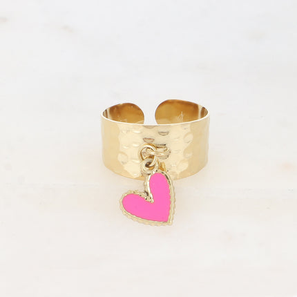 Bague - pampille coeur en émail