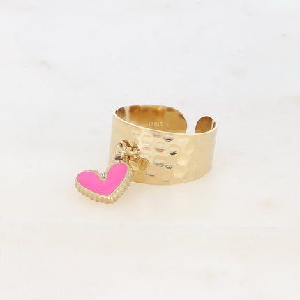 Bague - pampille coeur en émail