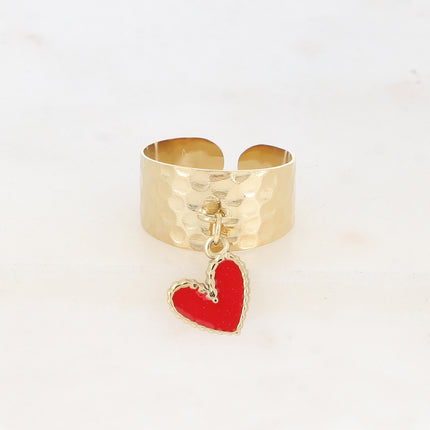 Bague - pampille coeur en émail