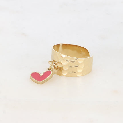 Bague - pampille coeur en émail