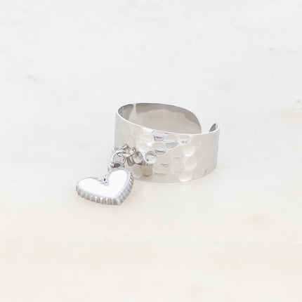 Bague - pampille coeur en émail