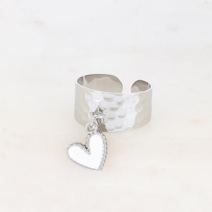 Bague - pampille coeur en émail