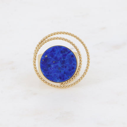 Bague - cercle tourbillonnant et pierre naturelle ronde plate