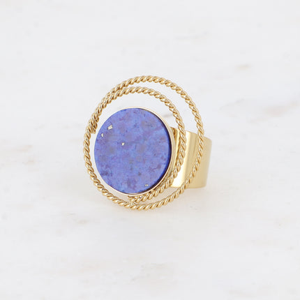 Bague - cercle tourbillonnant et pierre naturelle ronde plate