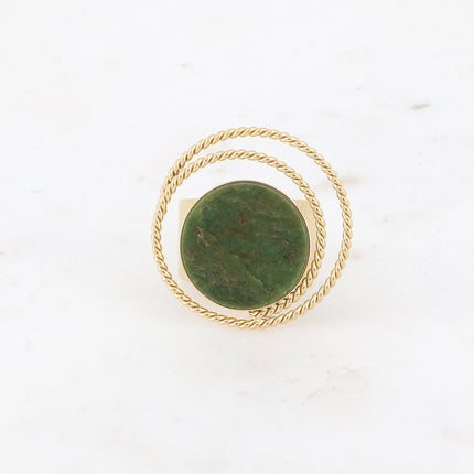 Bague - cercle tourbillonnant et pierre naturelle ronde plate