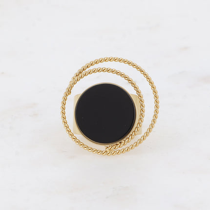 Bague - cercle tourbillonnant et pierre naturelle ronde plate