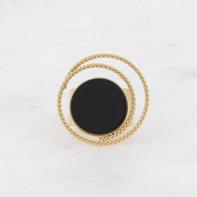Ring - swirling circle and flat round natural stone
