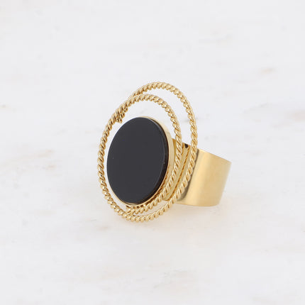 Bague - cercle tourbillonnant et pierre naturelle ronde plate