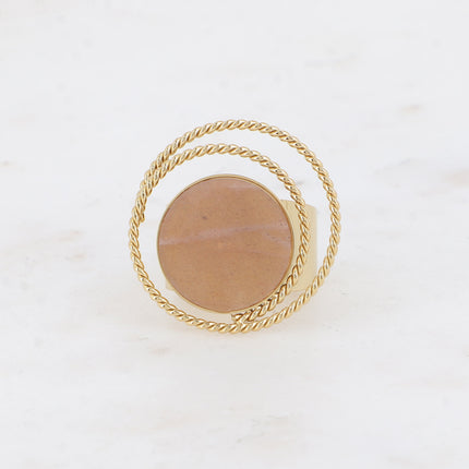 Bague - cercle tourbillonnant et pierre naturelle ronde plate