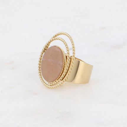 Bague - cercle tourbillonnant et pierre naturelle ronde plate