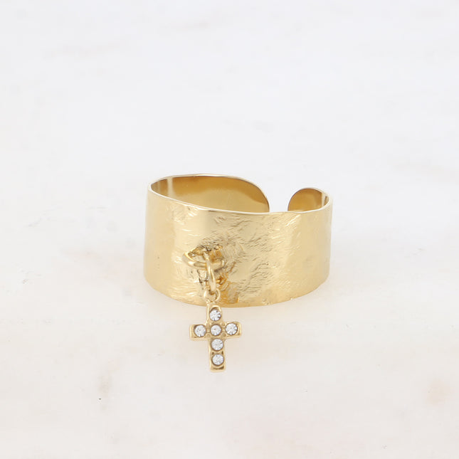 Bague - pampille croix et oxydes de zirconium