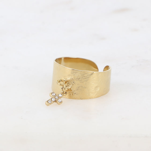 Bague - pampille croix et oxydes de zirconium