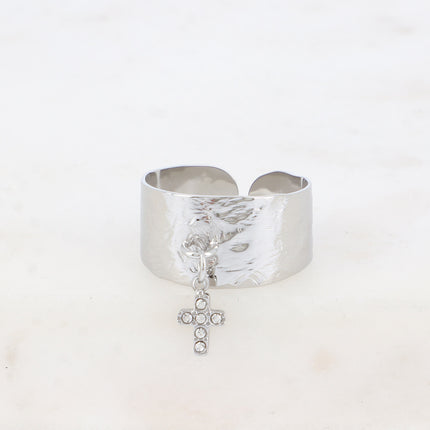 Bague - pampille croix et oxydes de zirconium