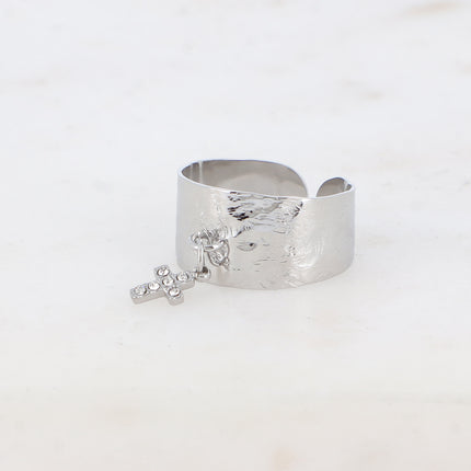 Bague - pampille croix et oxydes de zirconium