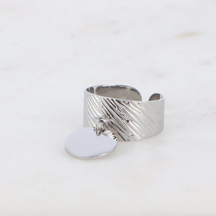 Bague - effet zébré avec pampille ronde plate