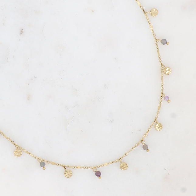 Collier Thaly - pampilles rondes texturées et pierres naturelles