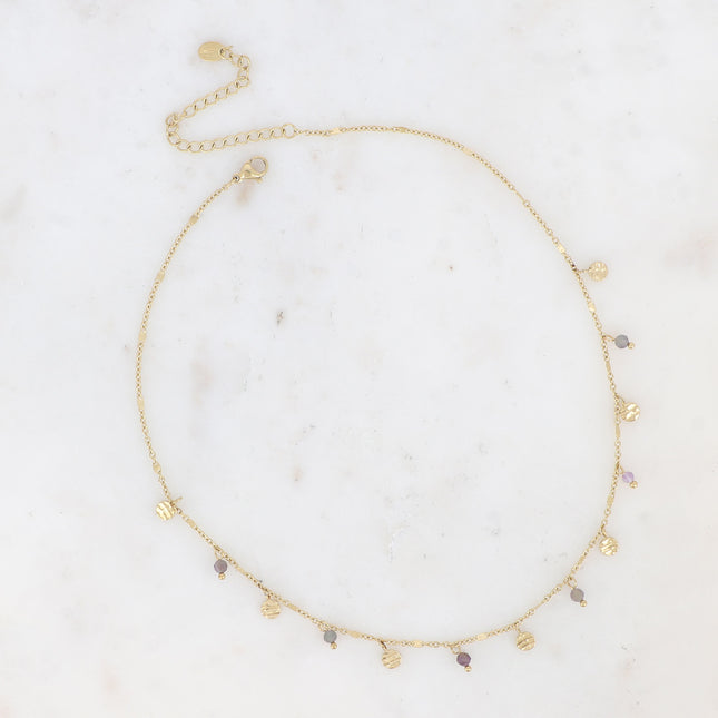 Collier Thaly - pampilles rondes texturées et pierres naturelles