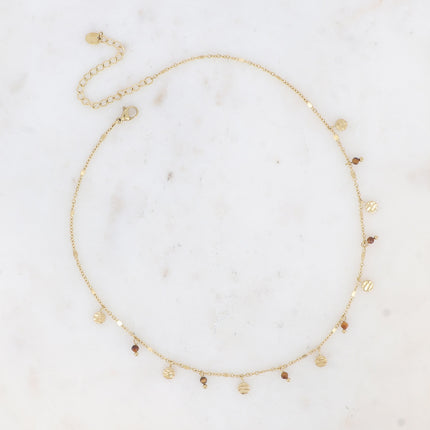 Collier Thaly - pampilles rondes texturées et pierres naturelles