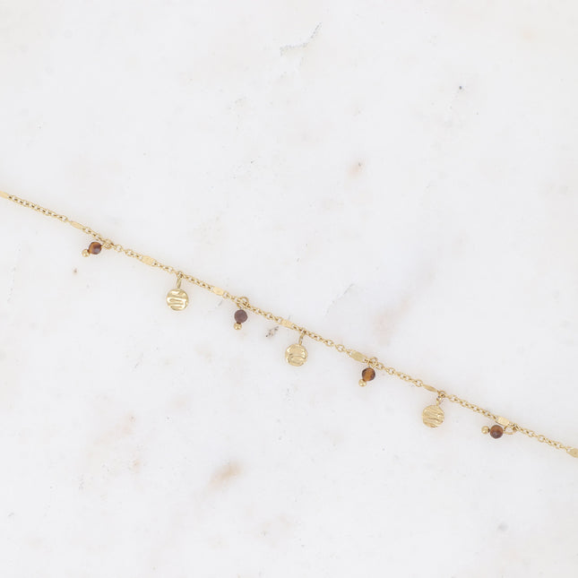 Bracelet Thaly - pampilles rondes texturées et pierres naturelles